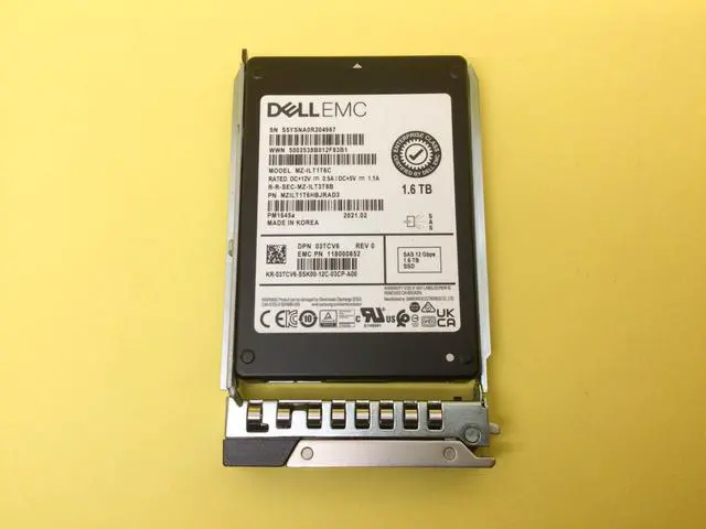Main image of (NOT FOR HOME PC!) 3TCV6 Dell 1.6TB SAS 12Gb/s Mixed Use 2.5in SSD 03TCV6 MZ-ILT1T6C w/ Gen14