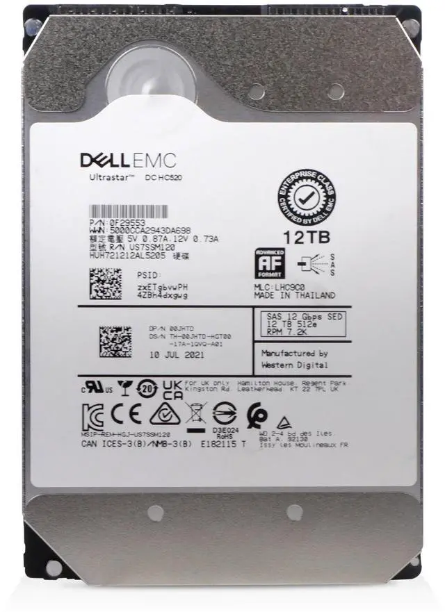 Alt view image 4 of 6 - (NOT FOR HOME PC!) Dell/WD DC HC520 12TB HUH721212AL5205 0F29553 7.2K RPM SAS 12Gb/s 512e 3.5" HDD