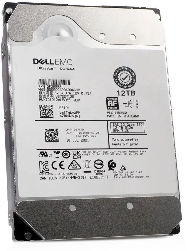 Alt view image 2 of 6 - (NOT FOR HOME PC!) Dell/WD DC HC520 12TB HUH721212AL5205 0F29553 7.2K RPM SAS 12Gb/s 512e 3.5" HDD