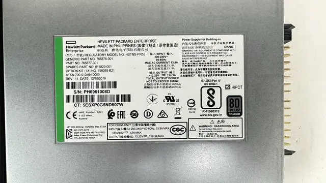 Alt view image 5 of 7 - HPE Synergy/Apollo 2650W Titanuim 96% AC Power Supply 798095-B21 PSU Ti PS 1U HP