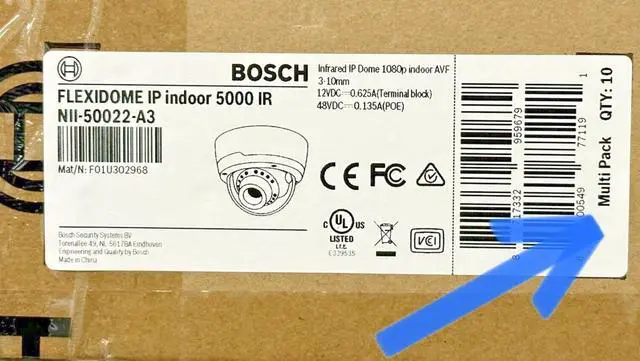 Main image of Lot of 10 Bosch NII-50022-A3 IP 5000 HD 1080p 3-10mm Indoor Camera AVF F1.3 Dome
