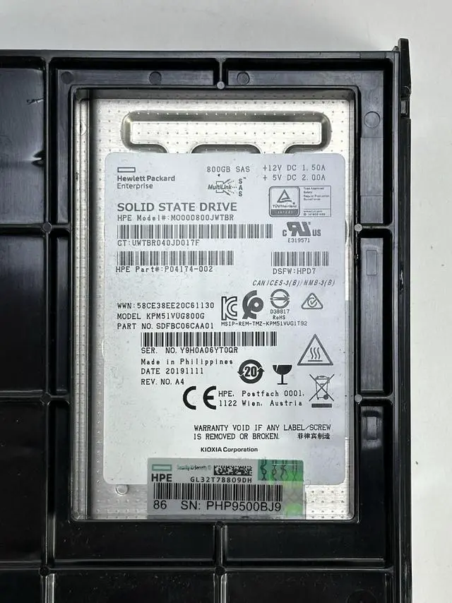 Alt view image 2 of 6 - (NOT FOR HOME PC!) HPE 800GB SAS 12G DS MU LFF 3.5 SSD Mixed Use 98-99% Kioxia PM5-V LP P06579-001