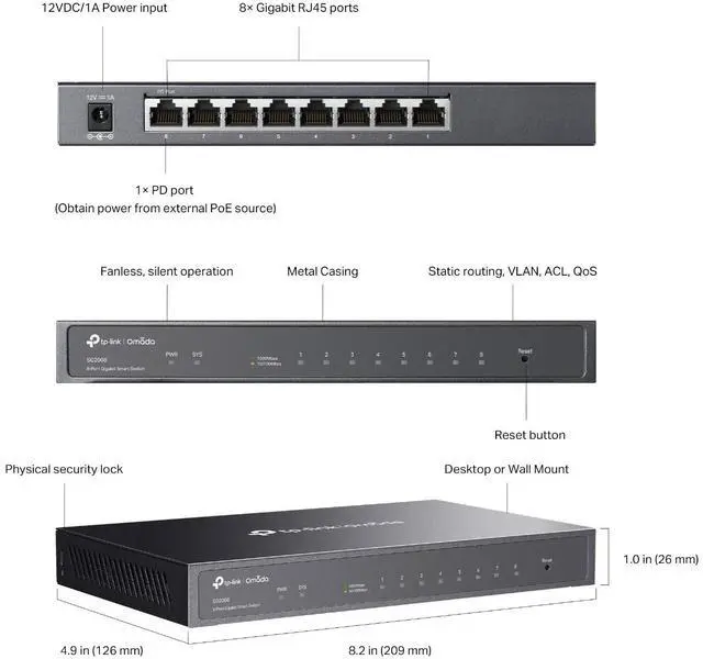 Alt view image 6 of 7 - TP-Link SG2008 | Omada 8-Port 10/100/1000Mbps Gigabit Smart Switch