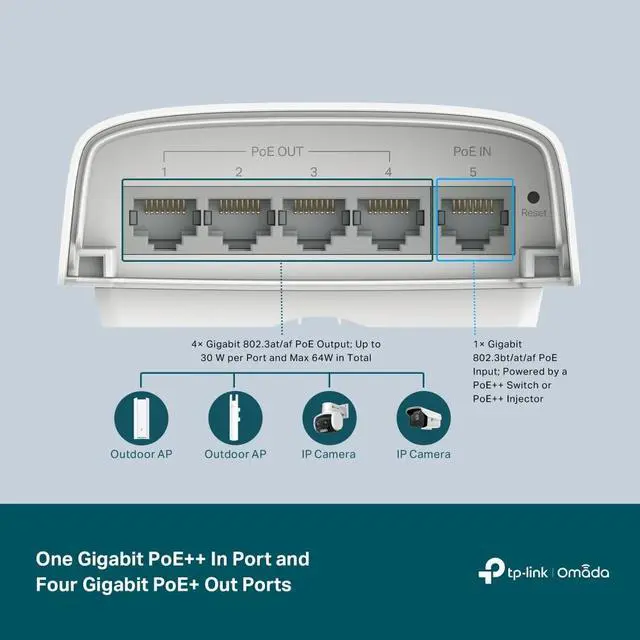 Alt view image 6 of 7 - TP-Link SG2005P-PD | Omada 5-Port Gigabit Smart Switch | 1* PoE++ | 4* PoE+