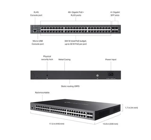 Alt view image 6 of 7 - TP-Link SG3452P | Omada 52-Port Gigabit L2+ Managed Switch | 48* PoE+ | 4* SFP
