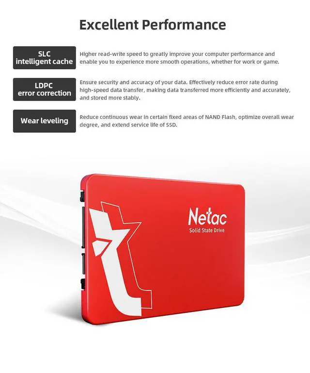 Alt view image 2 of 7 - Netac 256GB SSD 3D NAND 2.5'' SATA III 6GB/s Internal Solid State Drive 500MB/s