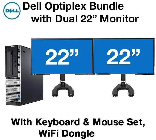 Main image of Dell Desktop PC Computer Core I3 3.4GHz 16GB RAM DUAL 22" LCD Monitor WIFI 250GB