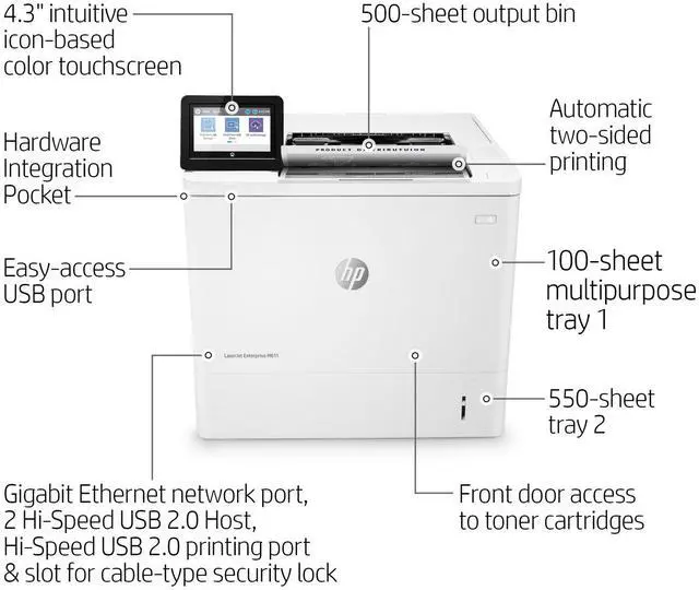 Alt view image 6 of 7 - HP LaserJet Enterprise M611dn Laser Printer, Black And White Mobile Print Up to