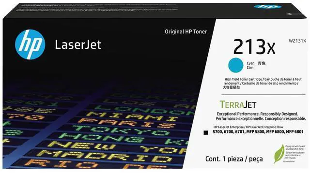 Main image of HP 213X High Yield Cyan Original LaserJet Toner Cartridge, ~6,000 pages, W2131X