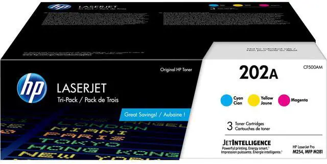 Main image of HP 202A 3-pack Cyan/Magenta/Yellow Original LaserJet Toner Cartridges, Per