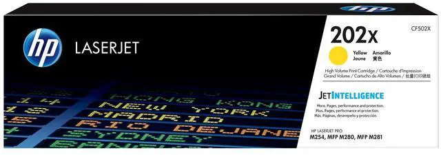 Main image of HP 202X High Yield Yellow Original LaserJet Toner Cartridge, ~2,500 pages,