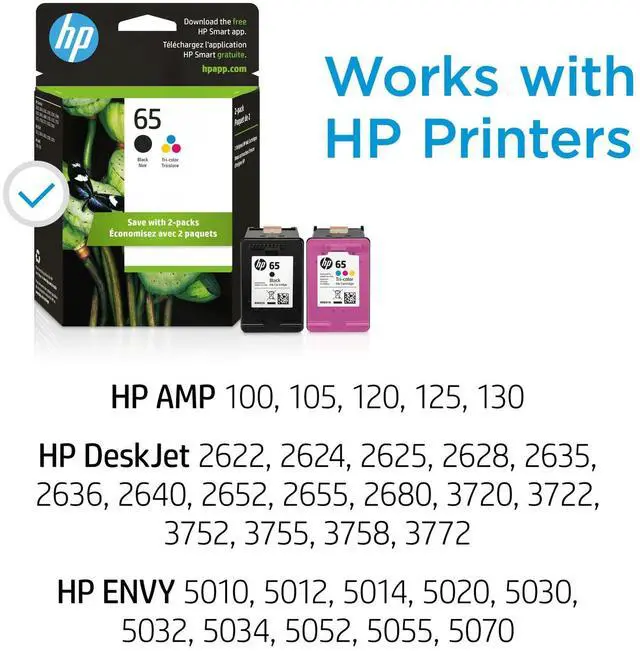 Alt view image 4 of 7 - HP 65 2-pack Black/Tri-color Original Ink Cartridges, ~120 pages, T0A36AN#140