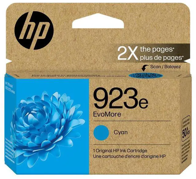 Main image of HP 923e EvoMore Cyan Original Ink Cartridge, 800 pages, 4K0T4LN