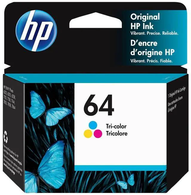 Main image of HP 64 Tri-color Original Ink Cartridge, ~165 pages, N9J89AN#140