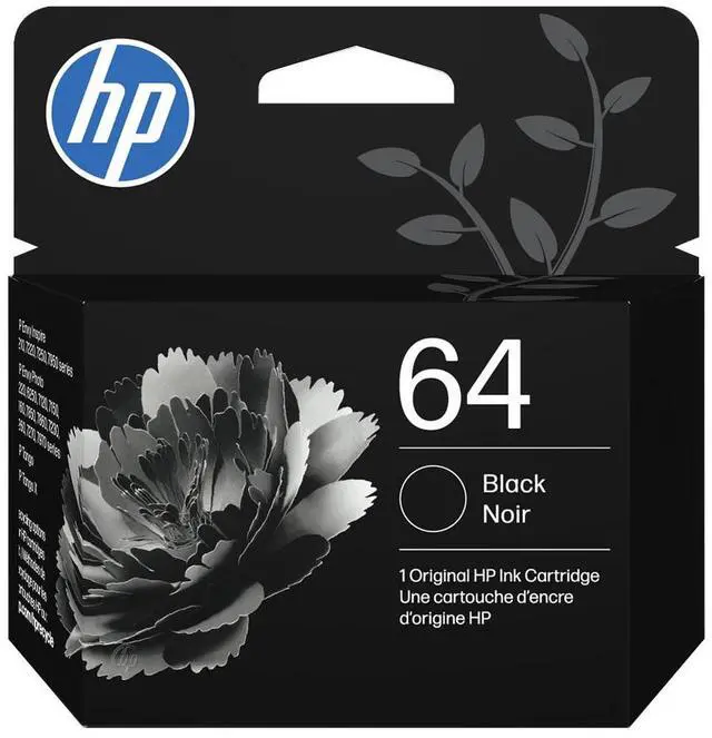 Main image of HP 64 Black Original Ink Cartridge, ~200 pages, N9J90AN#140