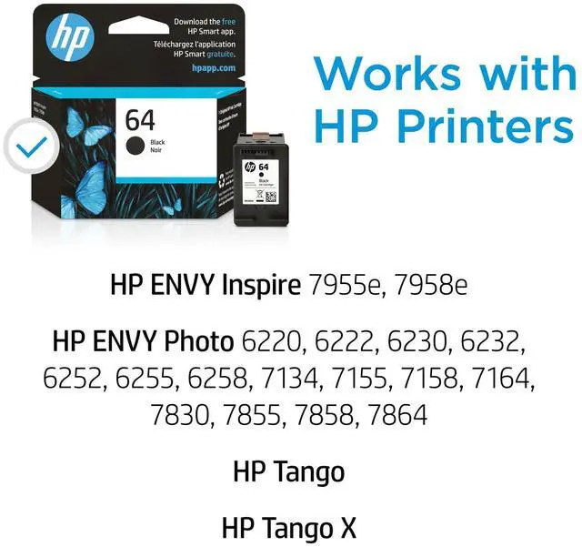 Alt view image 4 of 7 - HP 64 Black Original Ink Cartridge, ~200 pages, N9J90AN#140
