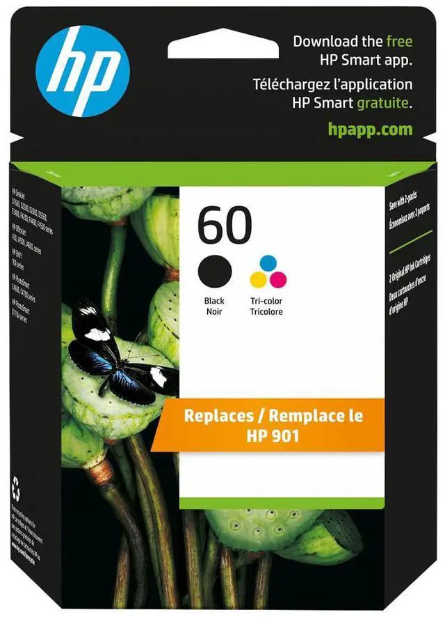 Main image of HP 60 2-pack Black/Tri-color Original Ink Cartridges, ~200 pages, N9H63FN#140