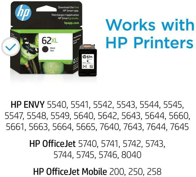 Alt view image 3 of 7 - HP 62XL High Yield Black Original Ink Cartridge, ~600 pages, C2P05AN#140