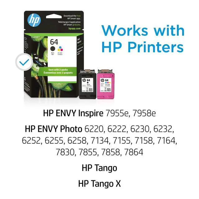 Alt view image 4 of 7 - HP 64 2-pack Black/Tri-color Original Ink Cartridges, X4D92AN#140