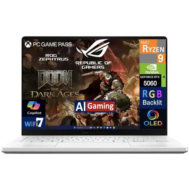 Alt view image 2 of 5 - ASUS ROG Zephyrus AI Gaming 14.0" AMD Core Ryzen 9 270 16GB 1TB SSD W11P Laptop