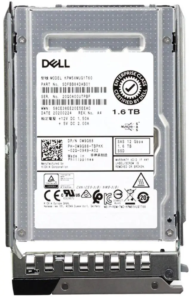 Alt view image 5 of 5 - (NOT FOR HOME PC!) W9G88-CP2 Dell 1.6TB 12Gbps SAS WI TLC 2.5 SSD KPM5XMUG1T60 CPO