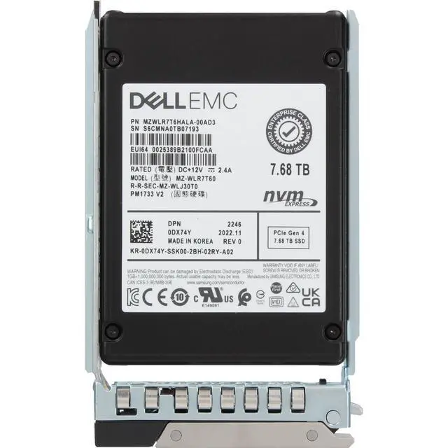 Alt view image 5 of 5 - DX74Y-CP1 Dell 7.68TB Enterprise NVMe Gen4 RI TLC 2.5 SSD PM1733 V2 CPO