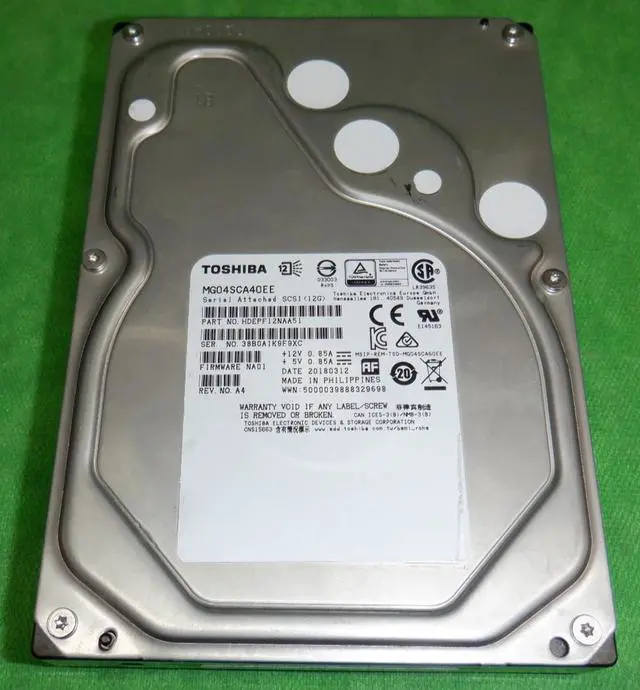 Main image of (NOT FOR HOME PC!) Toshiba HDEPF12NAA51 3.5" 4TB SAS 12.0 Gb/s 7200RPM Enterprise 83% LIFE REMAIN