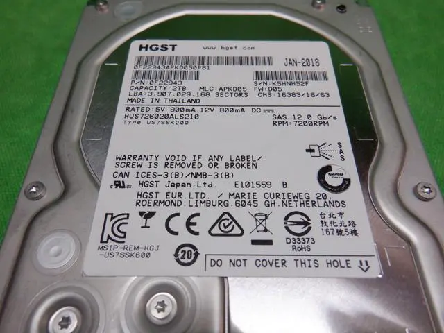 Alt view image 2 of 3 - (NOT FOR HOME PC!) HGST 2TB LFF SAS Hard Disk Drive 0F22943 3.5" 7.2k 12Gbps HDD 95% LIFE LEFT