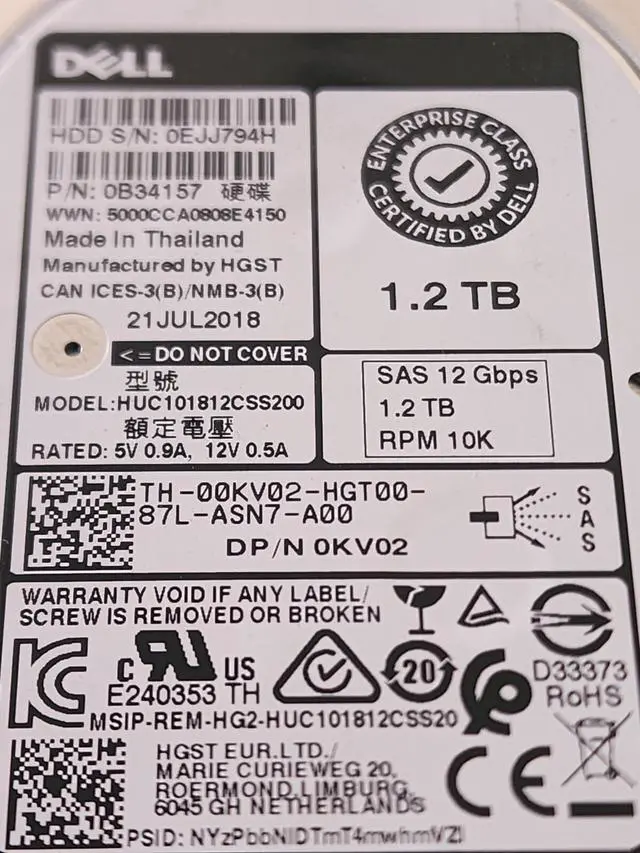 Alt view image 2 of 4 - (NOT FOR HOME PC!) Dell 1.2TB 10K 12G 2.5" SAS HDD HUC101812CSS200 0KV02 GEN14 Caddy 92% REMAINING