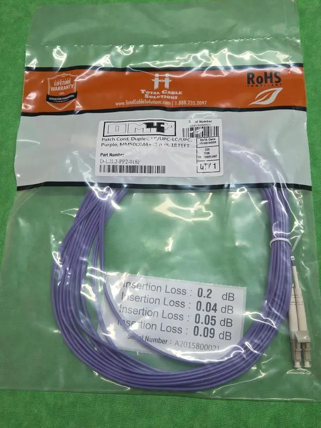 Alt view image 4 of 5 - OM4 LC/UPC- LC/UPC Fiber Patch MM Duplex Purple 50/125 18 FT LOT OF 10 PCS