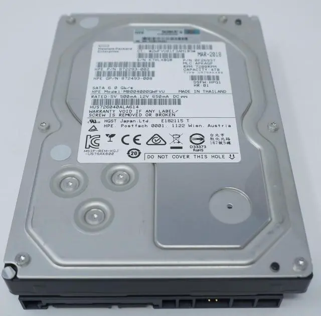 Alt view image 2 of 2 - HGST HPE HUS726040ALA614 872772-001 MB004000GWFVU 4TB SATA 6G 7.2K LFF SC DS HDD