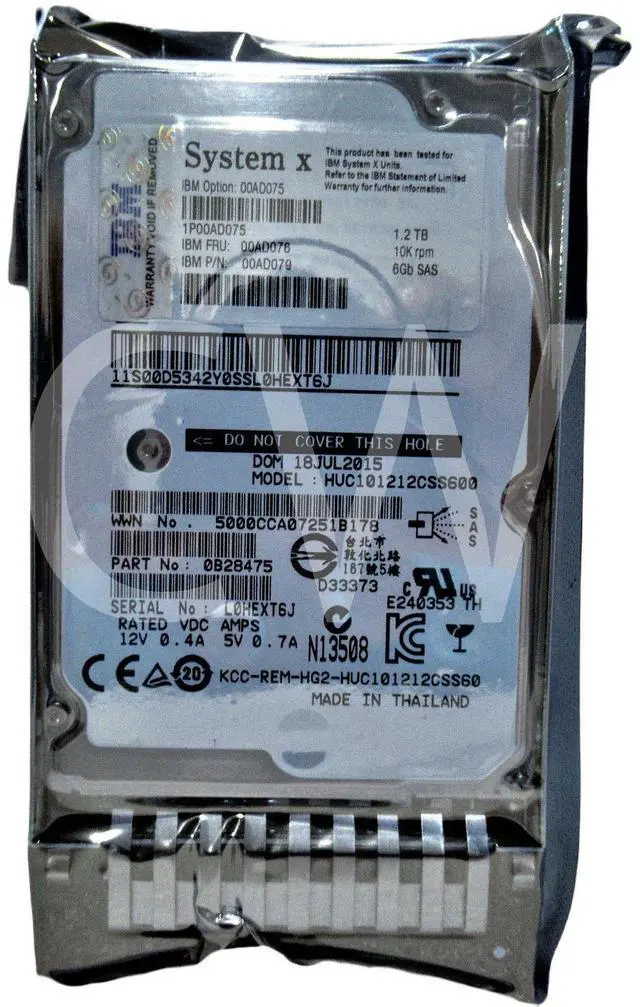 Main image of (NOT FOR HOME PC!) 00AD075 00AD076 00AD079 IBM 1.2TB 10K RPM 6G G2HS 2.5"SAS Hard Drive