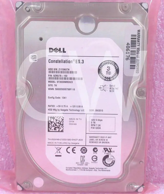 Main image of (NOT FOR HOME PC!) 55H49 055H49 DELL ST3000NM0023 3TB 7.2K RPM 6Gbps 3.5" SAS HDD Hard Drive