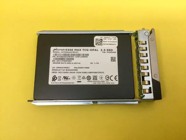 Main image of W6G21 Dell 3.84TB SATA 6Gb/s Mixed Use TCG-Opal 2.5in Internal SSD MTFDDAK3T8TDT