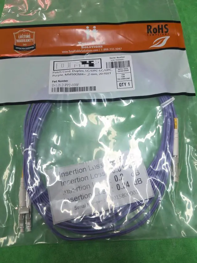 Alt view image 3 of 5 - OM4 LC/UPC- LC/UPC Fiber Patch MM Duplex Purple 50/125 20 FT LOT OF 10 PCS