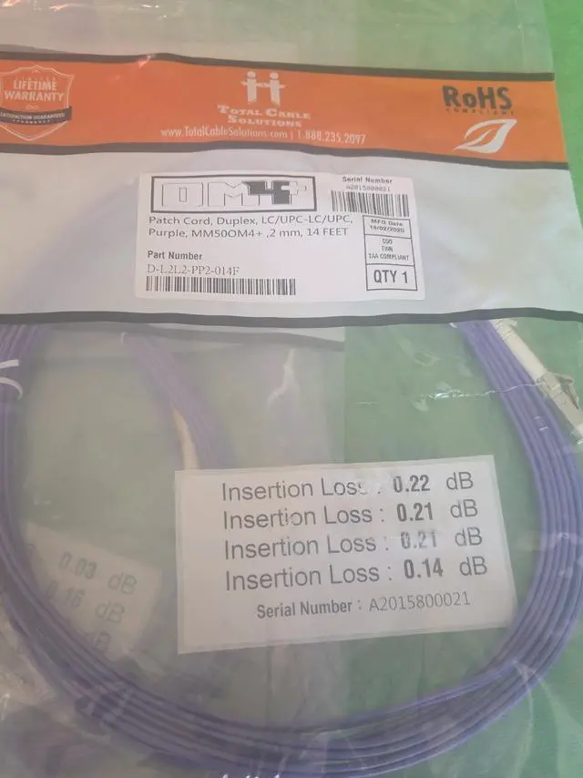 Alt view image 4 of 5 - OM4 LC/UPC- LC/UPC Fiber Patch MM Duplex Purple 50/125 14 FT LOT OF 10 PCS