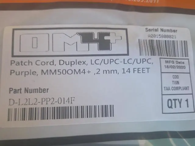 Alt view image 5 of 5 - OM4 LC/UPC- LC/UPC Fiber Patch MM Duplex Purple 50/125 14 FT LOT OF 10 PCS