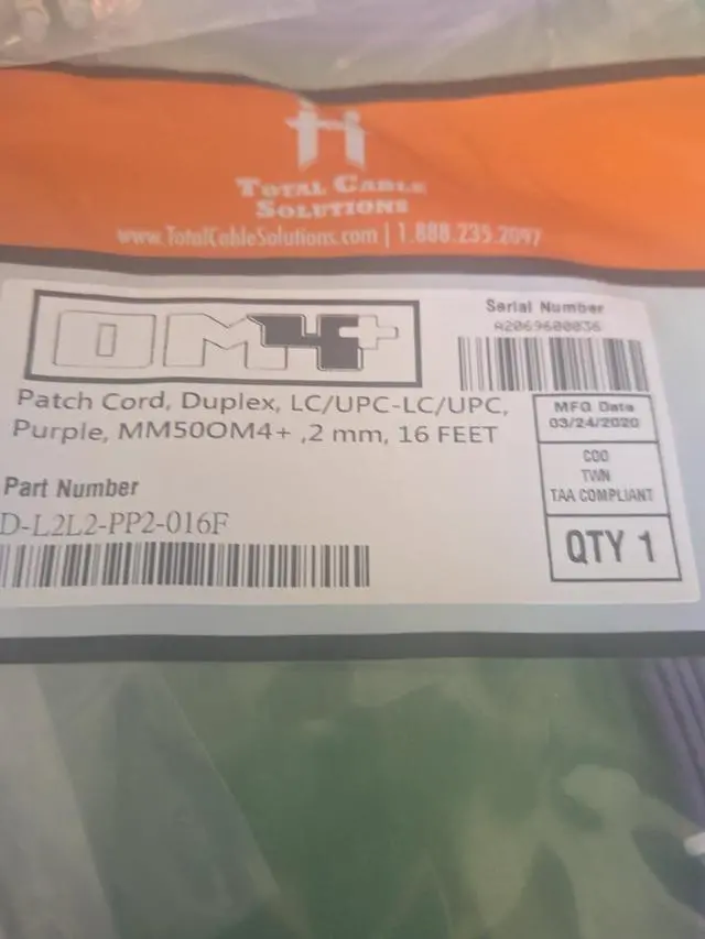 Alt view image 3 of 5 - OM4 LC/UPC- LC/UPC Fiber Patch MM Duplex Purple 50/125 16 FT LOT OF 10 PCS