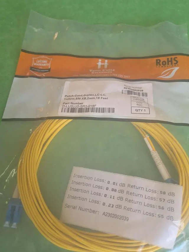 Alt view image 2 of 4 - Singlemode Duplex LC/UPC LC/UPC Yellow Fiber Patch Cable 18 Feet 10 Pack