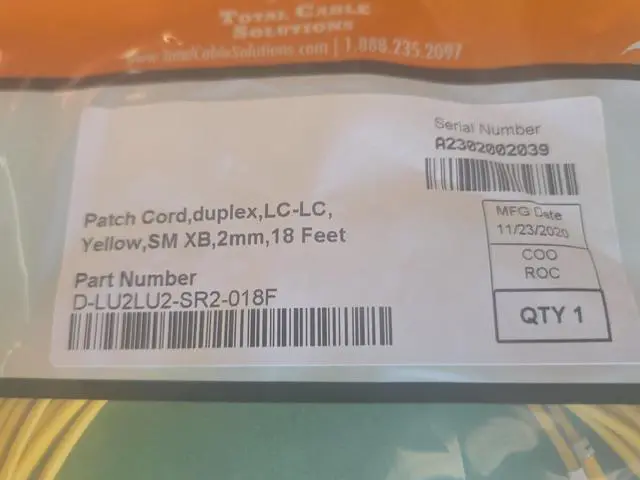 Alt view image 3 of 4 - Singlemode Duplex LC/UPC LC/UPC Yellow Fiber Patch Cable 18 Feet 10 Pack