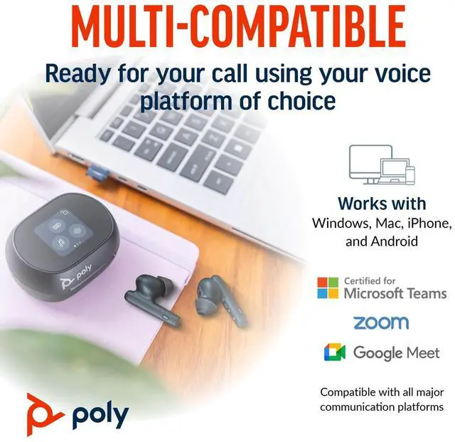 Alt view image 4 of 7 - Poly Voyager Free 60+M UC Carbon Black Earbuds +BT700 USB-C Adapter