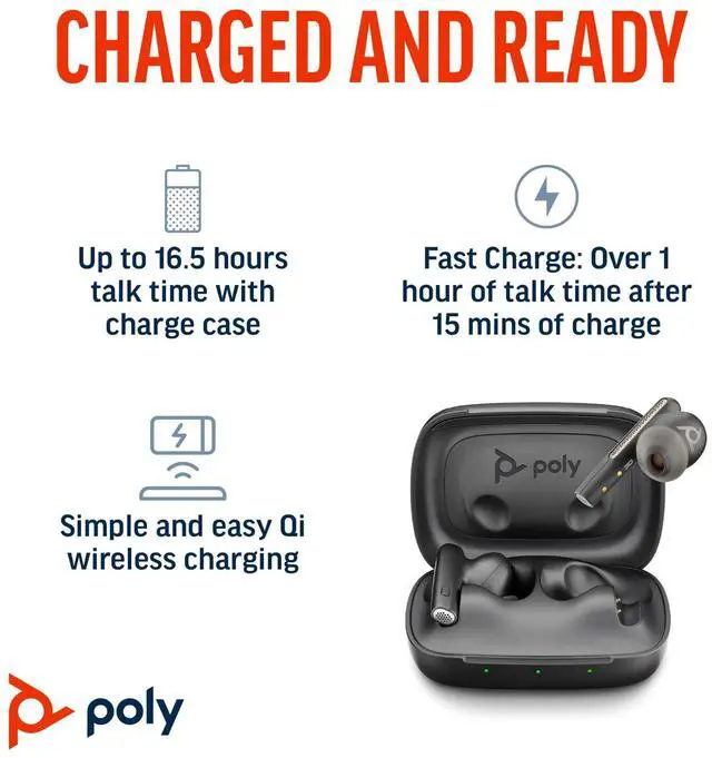 Alt view image 5 of 7 - Poly Voyager Free 60+M UC Carbon Black Earbuds +BT700 USB-C Adapter