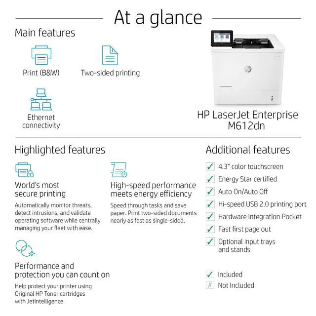 Alt view image 7 of 7 - HP LaserJet Enterprise M612dn Laser Printer, Black And White Mobile Print Up to