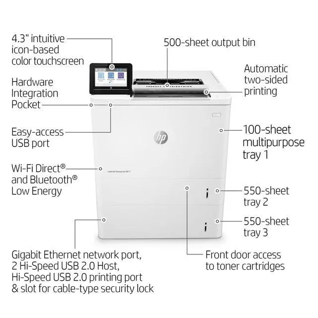 Alt view image 5 of 7 - HP LaserJet Enterprise M611x Laser Printer, Black And White Mobile Print Up to