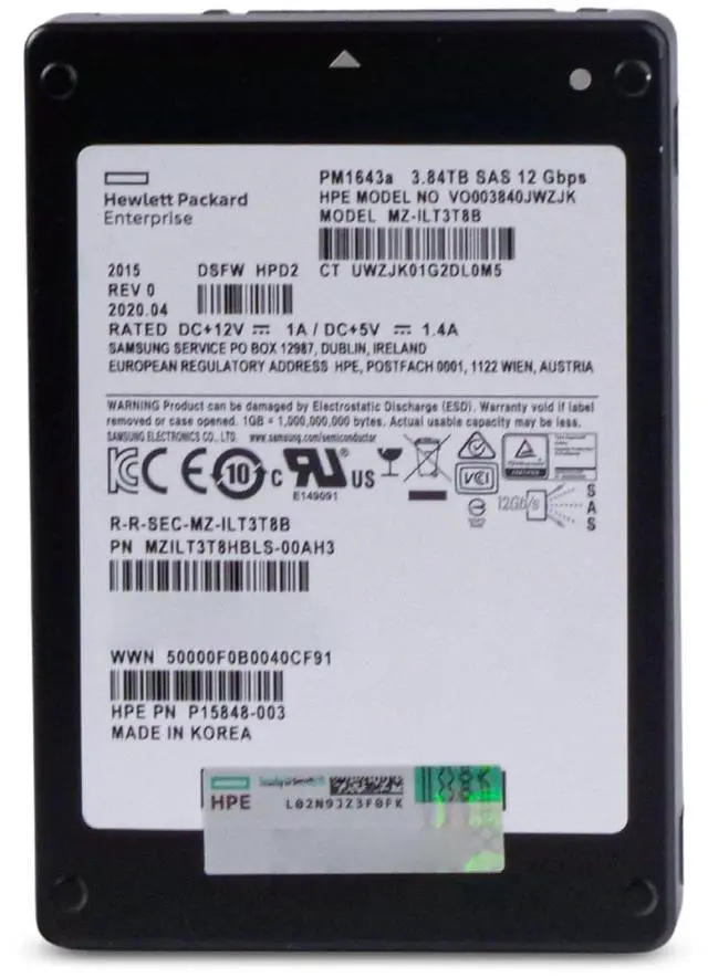Alt view image 3 of 7 - (NOT FOR HOME PC!) HP/Samsung PM1643a 3.84TB MZILT3T8HBLS SAS 12Gb/s 3D TLC 1 DWPD 2.5" SSD