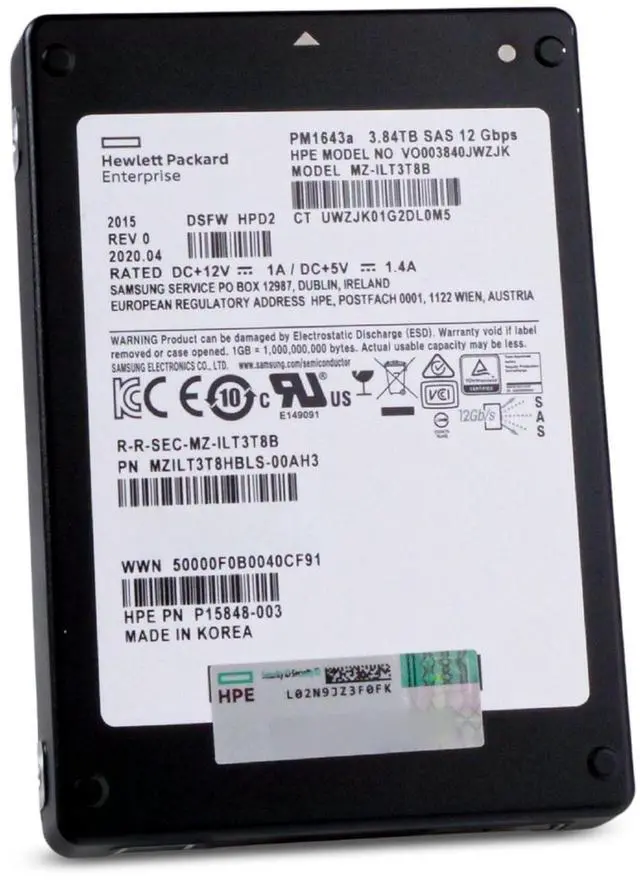 Alt view image 5 of 7 - (NOT FOR HOME PC!) HP/Samsung PM1643a 3.84TB MZILT3T8HBLS SAS 12Gb/s 3D TLC 1 DWPD 2.5" SSD