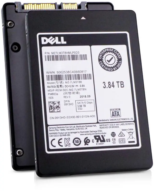 Main image of Dell/Samsung PM863a 3.84TB MZ7LM3T8HMLP0D3 SATA 6Gb/s 3D TLC 1.3 DWPD 2.5" SSD