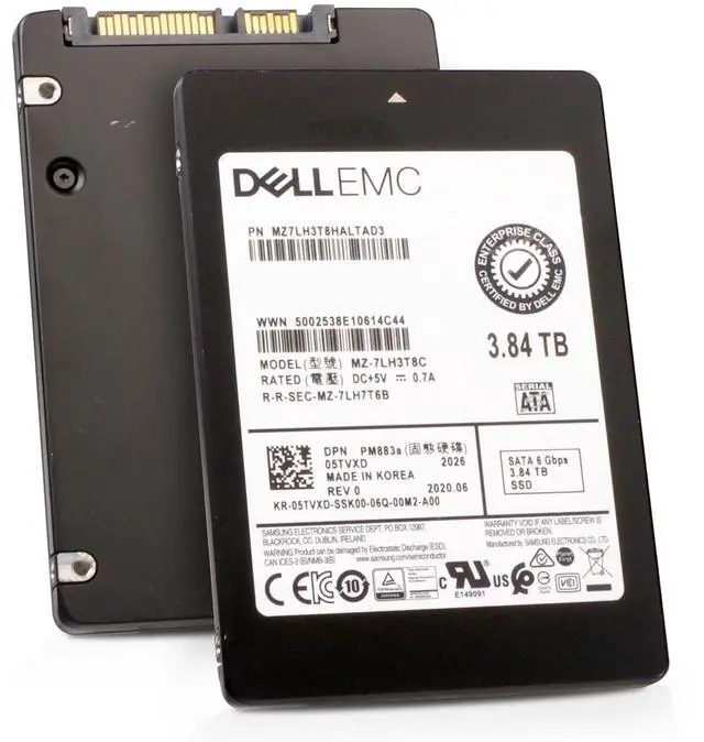 Main image of Dell/Samsung 3.84TB PM883a MZ7LH3T8HALTAD3 SATA 6Gb/s 3D TLC 1 DWPD 2.5" SSD