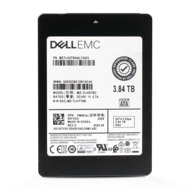 Alt view image 2 of 7 - Dell/Samsung 3.84TB PM883a MZ7LH3T8HALTAD3 SATA 6Gb/s 3D TLC 1 DWPD 2.5" SSD