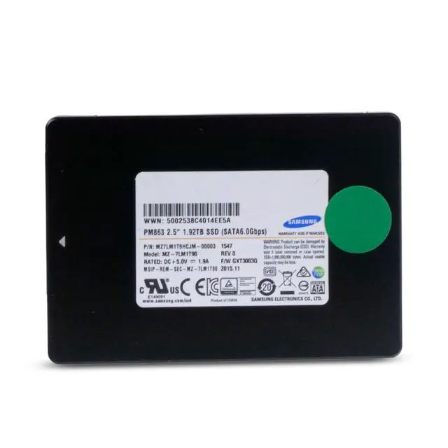 Alt view image 2 of 7 - Samsung PM863 1.92TB MZ7LM1T9HCJM SATA 6Gb/s 3D TLC 1 DWPD 2.5" Enterprise SSD